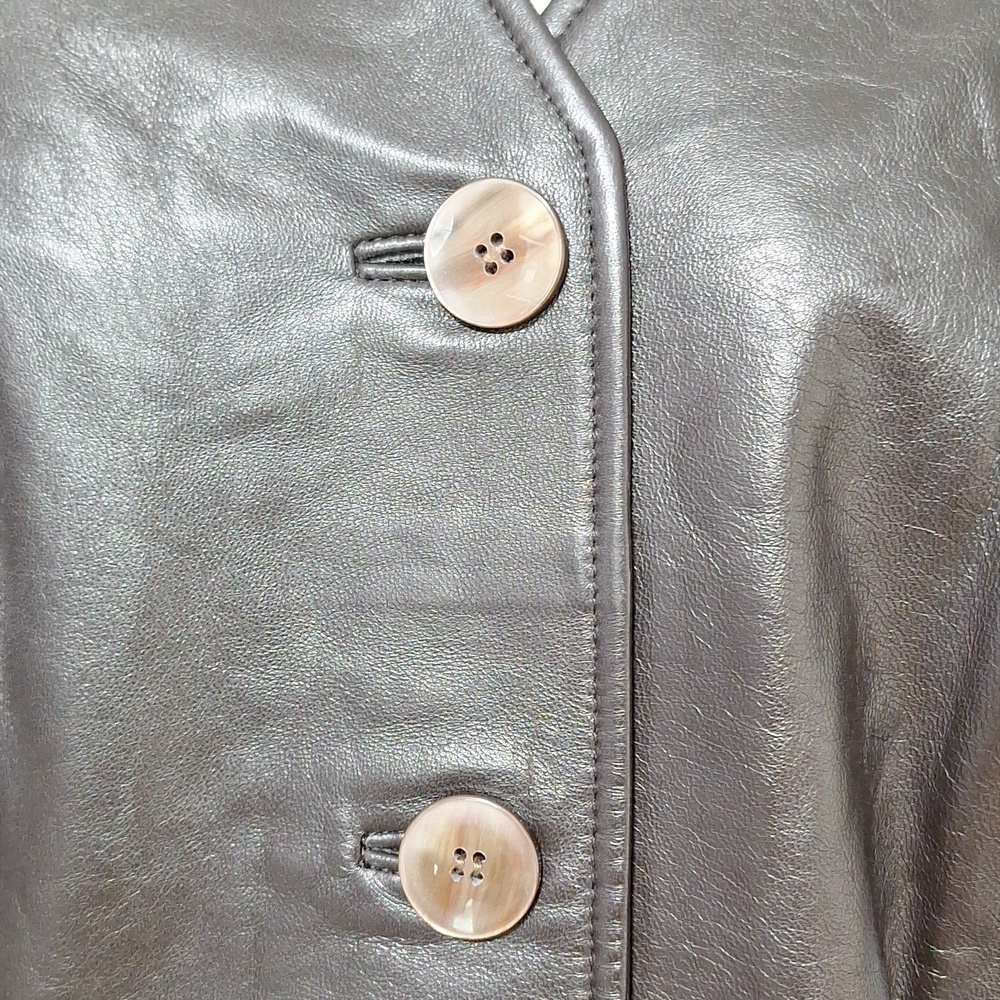 Anne Klein Sweater Jacket Genuine Leather Button Down - Picture 8 of 10